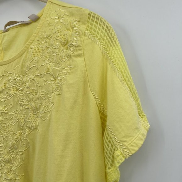 Soft Surroundings Angelwing Top Embroidered Floral‎ Keyhole Yellow Size Medium - Picture 3 of 7